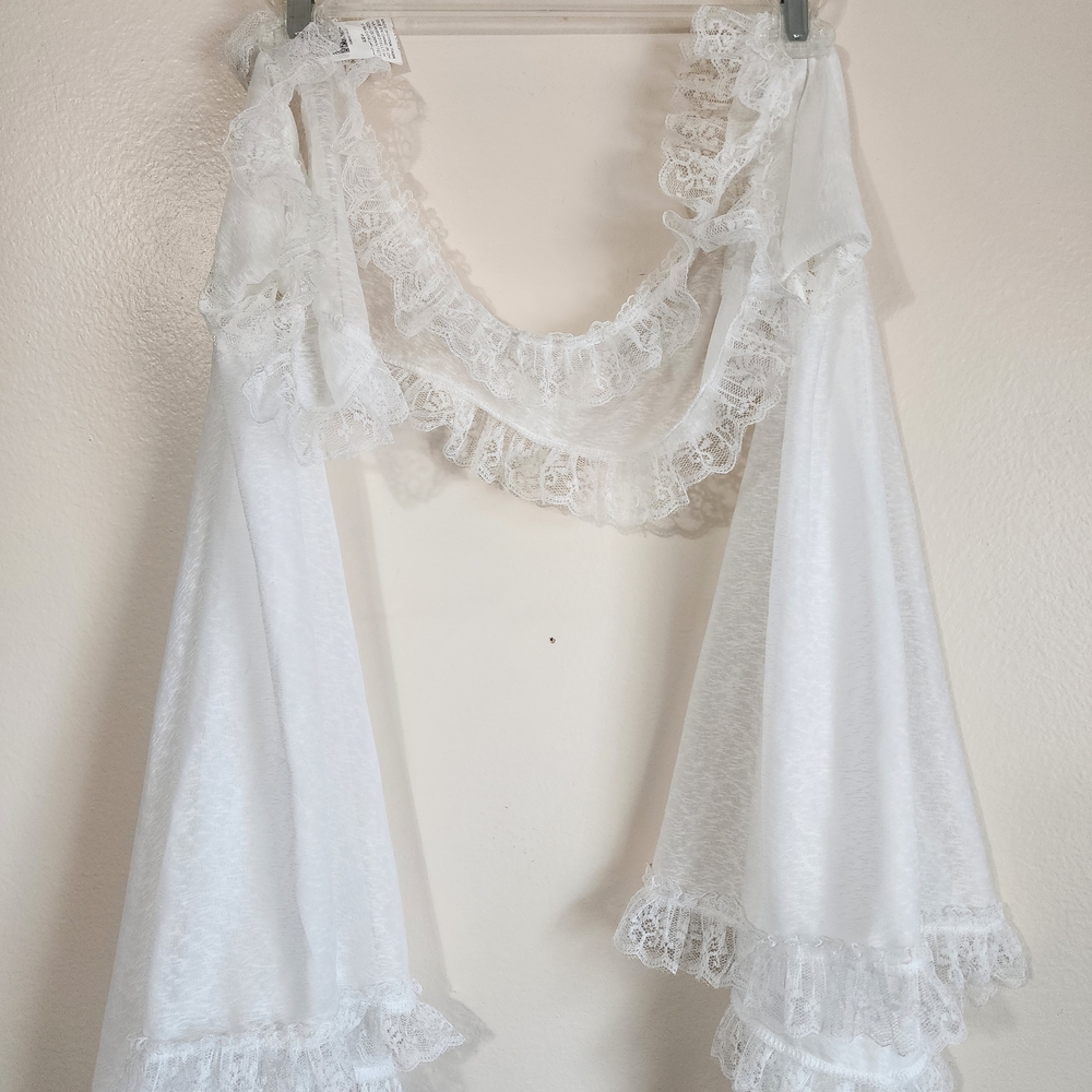 White Lace Shawl with Ruffle Details